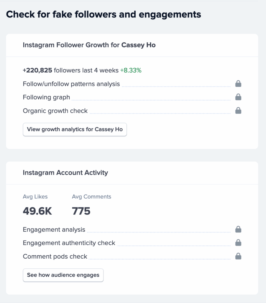 HypeAuditor check for fake followers and engagements