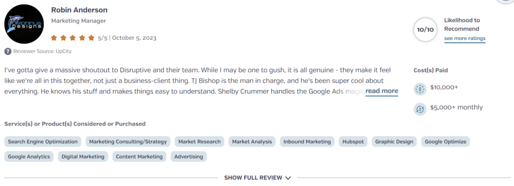Disruptive Advertising Reviews upcity